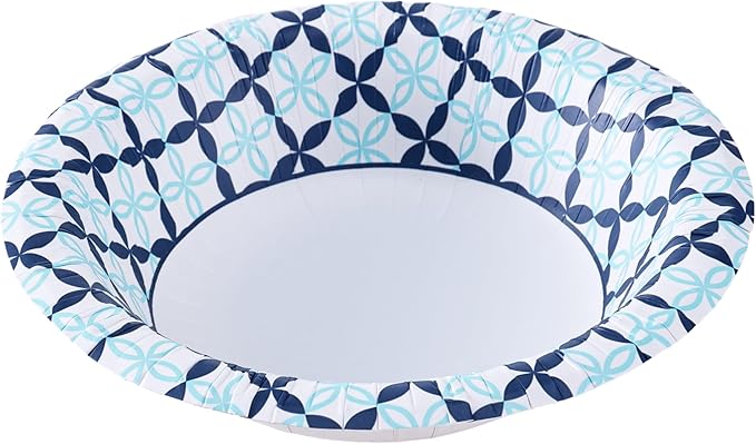 Glad Round Disposable Paper Bowls, Blue Happy Daisies Design, 16 Oz, 50 Count – Soak-Proof & Cut-Resistant – For Soup, Cereal, Salads & Everyday Use