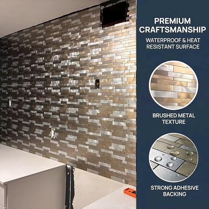 Weimeisc 10 Sheets Peel and Stick Backsplash Tile for Kitchen, Self-Adhesive Mosaic Tile, Stick on Bathroom Vanities，Fireplace Décor, Laundry Table(11.25" X 12.7") (Light Brown)