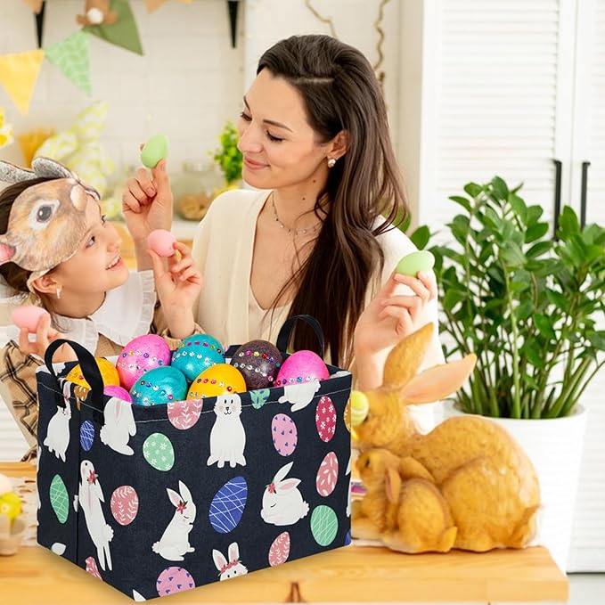 FXOLCSHE Rectangular Easter basket,Easter basket empty,Laundry Hamper,Kids Toy Storage box for baby Bedroom,Toy Gift Organizerm,Kids Storage Bin,Easter gift box,Easter Home Decor(Rabbit egg)