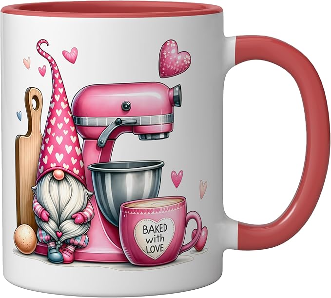 Baker Cute Baking Pastry Chef Bake Love Bakery Owner Ceramic Mug, Red/White
