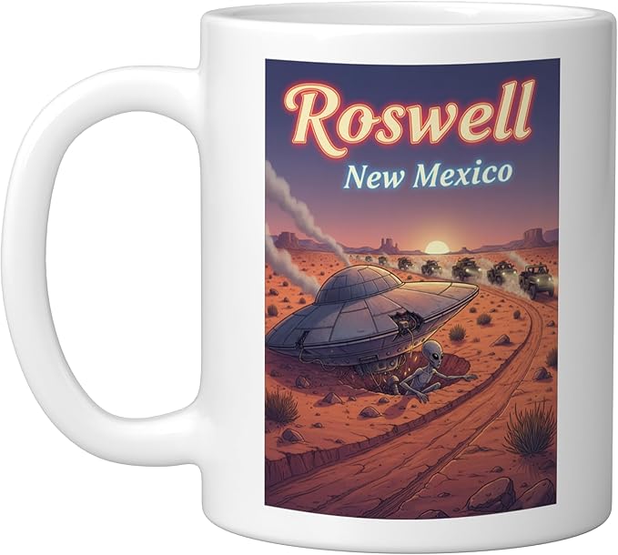 Roswell New Mexico UFO Crash in the Desert Alien Souvenir Ceramic Mug, White