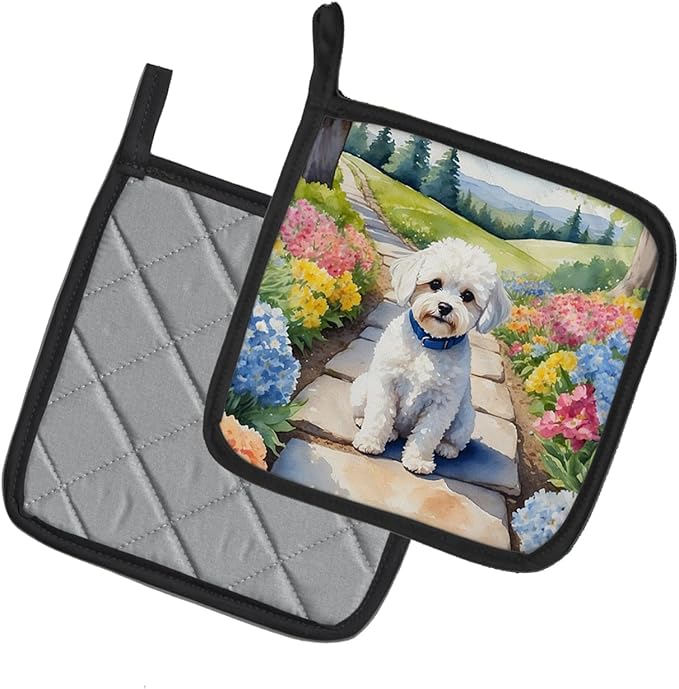 Caroline's Treasures Maltipoo Spring Path Pair of Pot Holders Kitchen Heat Resistant Pot Holders Sets Oven Hot Pads for Cooking Baking BBQ, 7 1/2 x 7 1/2