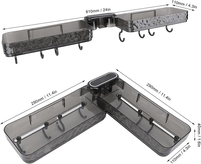 Asixxsix Kitchen Sink Organizer, No Drilling Self Adhesive Foldable Plastic Sponge Holder For Bathroom Shower Shelf With Corner Mounting Design For Kitchen Bathroom (Transparent Grey)