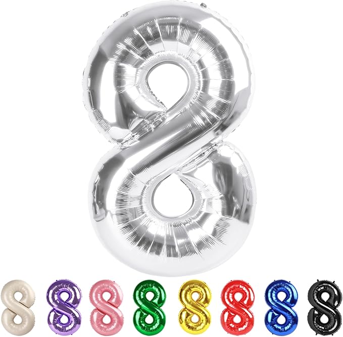 Number 8 Balloons Silver Party Decorations for Girl Boys, 40 In Big Balloons for Engagement, Wedding, Celebration Party, Graduations, Photo Shoot