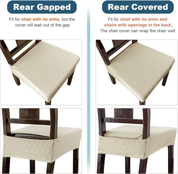 Genina Waterproof Seat Covers for Chairs,Set of 4 Dining Room Chair Seat Covers for Kitchen,Stretch Jacquard Removable Washable Dining Chair Slipcovers Protectors,No Rear Covers, Beige