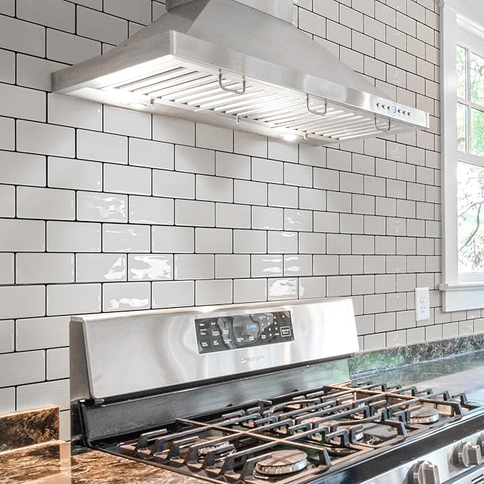 Art3d 10-Sheet Peel and Stick Backsplash Tile, Vinyl Stick on Wall Tile for Kitchen Bathroom Laundry Room, Subway Design 12" x 12" - White with Black Grout