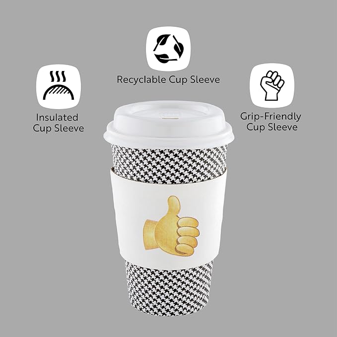 Restaurantware SLEEVES ONLY: Restpresso 5.1 x 2.8 Inch Coffee Cup Sleeves 50 Corrugated Hot Cup Sleeves - Thumbs-Up Emoji Heat-Tolerant White Paper Disposable Coffee Sleeves Secure Grip