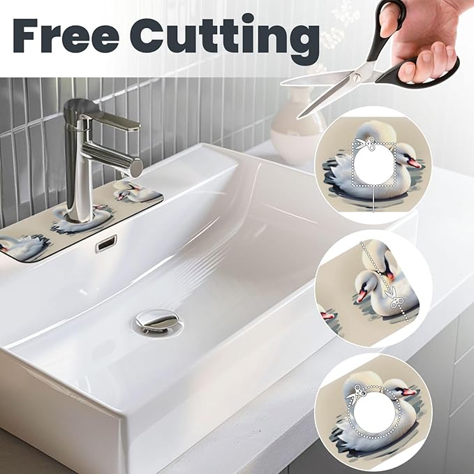 Cute Little swan Printed Faucet Absorbent mat, Suitable for bathrooms, Kitchens, and Other Sink Areas.