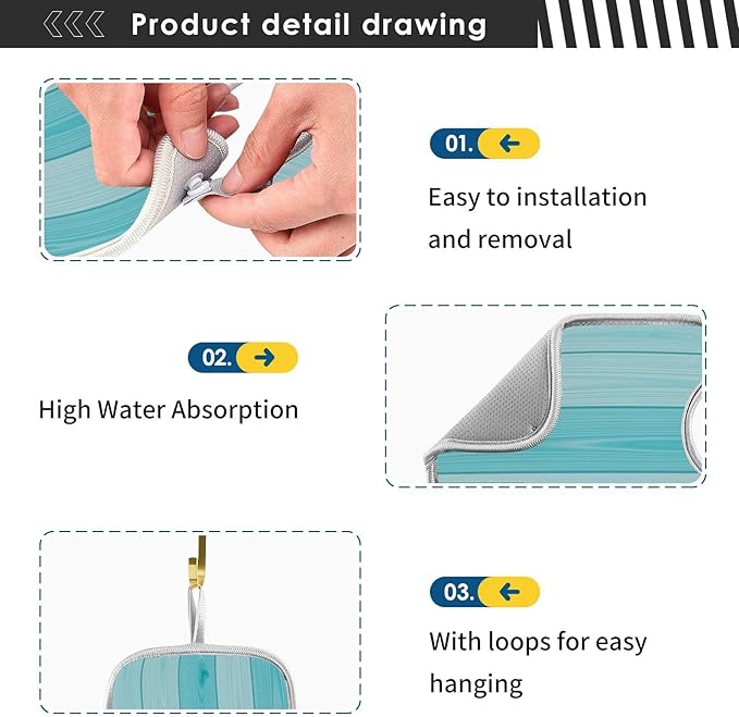 Kitchen Faucet Absorbent Mat,Teal Turquoise Green Wood Water Splash Guard for Sink, Faucet Drip Catcher Thicken Sponge Microfiber Faucet Water Catcher Mat Sink Absorbent Mat for Kitchen 14x5in 2 Pack