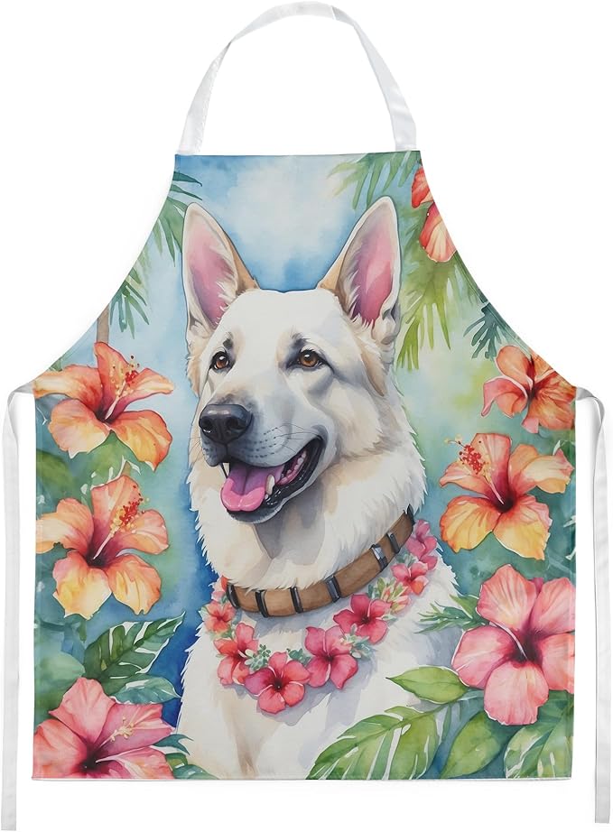 Caroline's Treasures White German Shepherd Luau Apron Cooking Kitchen Server Baking Crafts Gardening for Adult Women Men, Unisex, Large, Multicolor