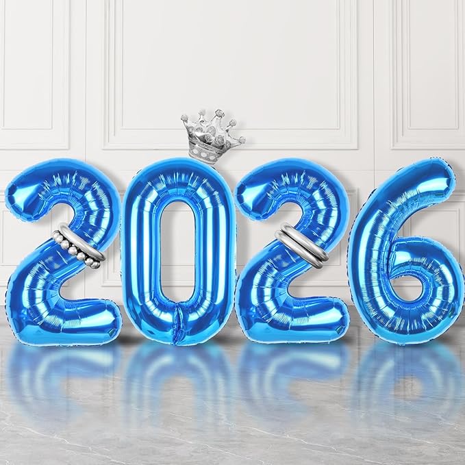 2026 Balloons Blue,40 Inch 2026 Number Balloons with Foil Crown Balloons for Happy New Year Decorations New Years Eve 2026 Graduation Decorations Class of 2026 Party Supplies