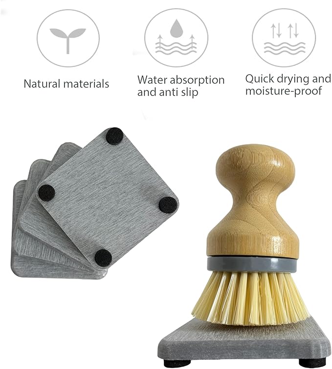 NiuYichee 4PCS Water Absorbent Stone Coasters, Quick-Drying Diatomite Soap Dish, Stone Soap Trays for Kitchen & Bathroom Sink, 3.15 x 3.15in, Grey