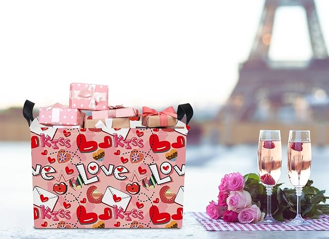 NTAOHAMPER Mothers Day Gifts Love Letter Fabric Storage Basket Empty with Handles, Books Box, Baby Shower Baptism Lovely Storage24L(Love Letter)