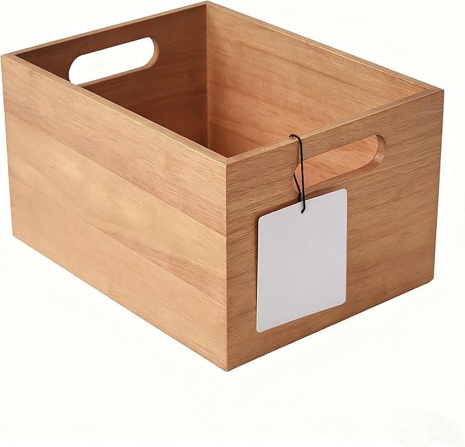 Acacia Wooden Storage Crates Storage Box Farmhouse Decorative Boxes with Handles for Home Organization,Display Handmade Natural Solid Wood Basket (Light Honey)