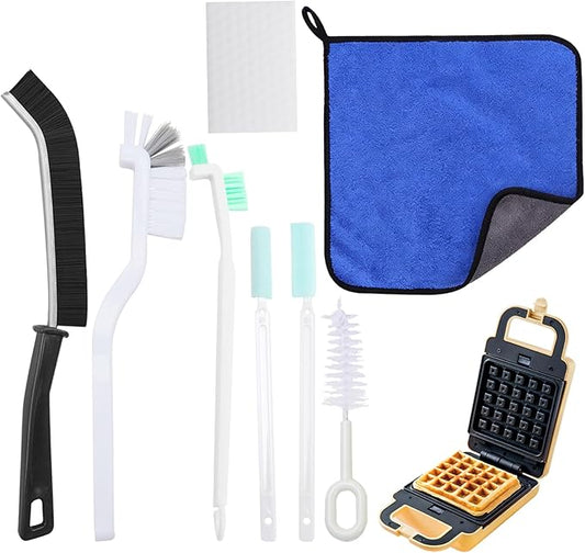 8- Piece Waffle Makers Clean Brush Kit: Different - Sized Brushes Reach Every Crevice, Towels for Spotless Shine & Sponges to Absorb Debris Instantly. Works with All Waffle Maker Models.
