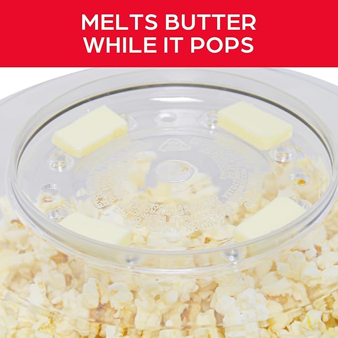 West Bend Stir Crazy Hot Oil Popcorn Popper, Popcorn Maker Machine with Large Serving Bowl Lid and Stirring Rod Perfect for Movie Night Snack Time or Parties, 6-Quart, Red