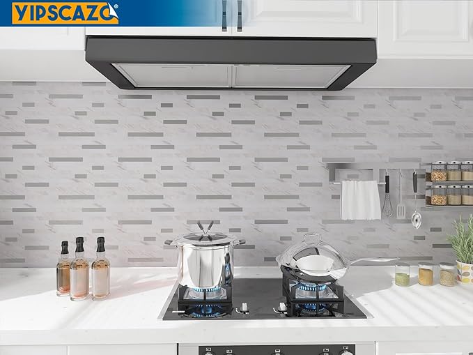 Yipscazo 2026 New Upgrade Peel and Stick Stone Metal Tile Backsplash, Stick on Tiles for Backsplash Kitchen, Bathroom, Laundry Room, Camper, Fireplace (20 Sheets, Bright Carla White)