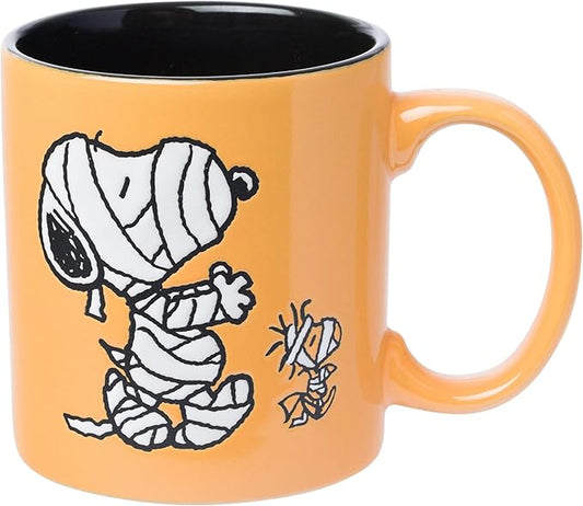 Silver Buffalo Peanuts Mummy Wax Resist Ceramic Mug Featuring Snoopy and Woodstock, 20 Ounces