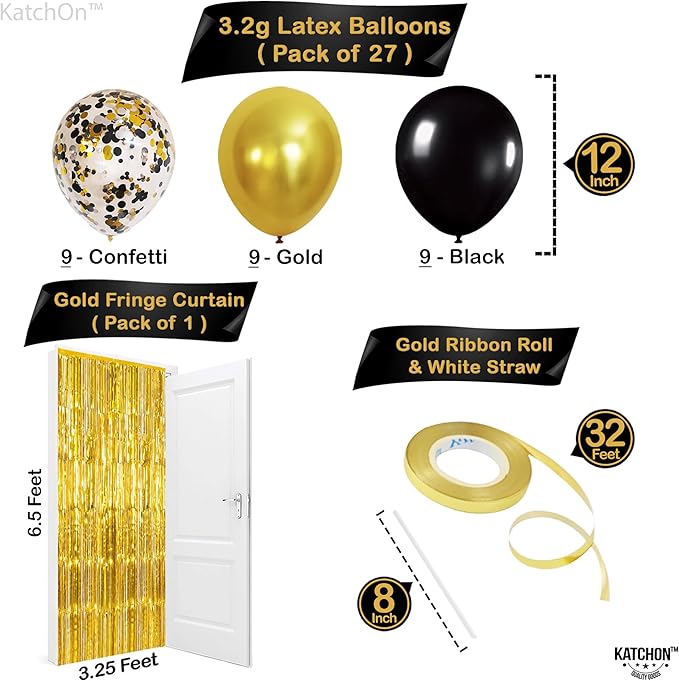 KatchOn, New Years Eve Party Supplies 2026 - Huge, Pack of 29 | Happy New Year Banner, Gold Fringe Backdrop Curtain, New Year Balloons Latex for New Years Decorations 2026 | Nye Decorations 2026