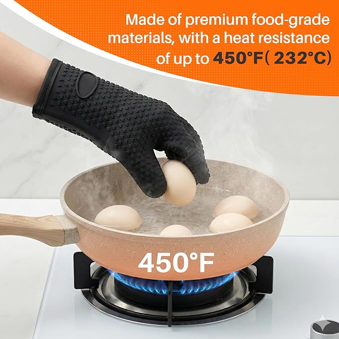 2Pack Silicone Oven Gloves with Fingers - Heat Resistant, Flexible Non-Slip Oven Mitts for Hot Pans, Easy to Clean Waterproof Kitchen Mittens for Baking(Grey)