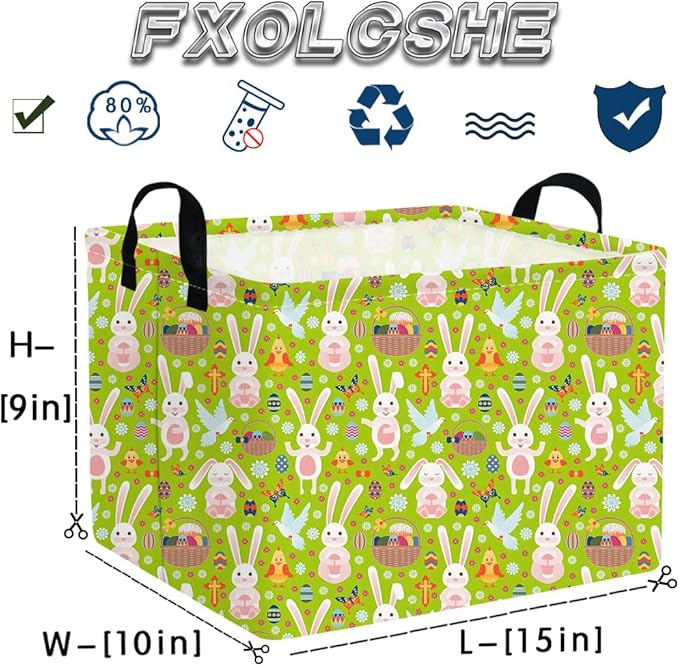 FXOLCSHE Rectangular Easter basket,Easter basket empty,Kids Toy Storage Basket for baby Bedroom,Toy Gift Organizerm,Kids Storage Bin,Gift bin,Kids home Decor(Green egg)