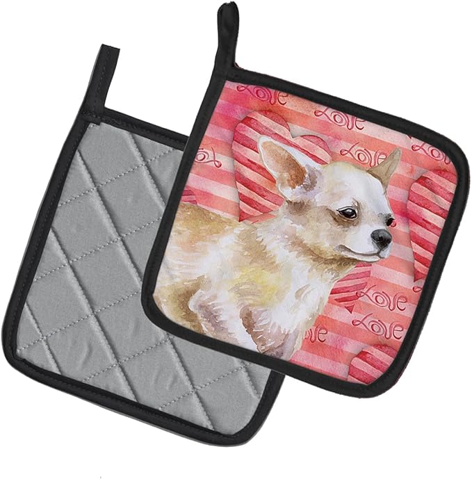 Caroline's Treasures BB9784PTHD Chihuahua Leg up Love Pair of Pot Holders, Red Kitchen Heat Resistant Pot Holders Sets Oven Hot Pads for Cooking Baking BBQ, 7 1/2 x 7 1/2