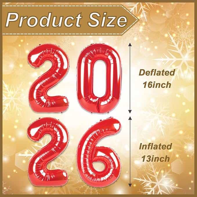 16 Inch 2026 Balloons Red, Number Balloons 16 Inch, New Years Balloons for 2026 New Years Graduation Decorations Home Office Decoration