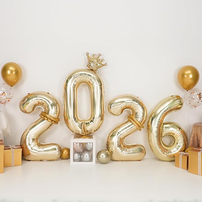 2026 Balloons Champagne Gold,40 Inch 2026 Number Balloons with Foil Crown Balloons for Happy New Year Decorations New Years Eve 2026 Graduation Decorations Class of 2026 Party Supplies