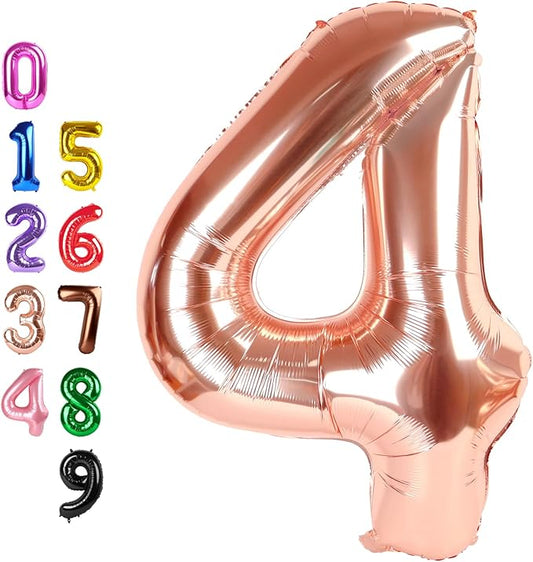 Rose Gold Balloon Numbers 4 for 4th Birthday Decorations, 40 Inch Big Number Balloons for 4 14 40 Anniversaries Celebration Graduation Wedding