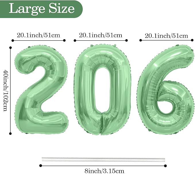 2026 Balloons, 2026 Number Balloons, 40 Inch Large Foil Graduation Balloon 2026 Numbers for Graduation Decorations Class of 2026, Birthday, Anniversary, New Year Eve Party Decoration, Olive Green