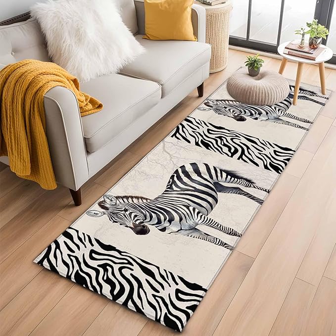 Runner Rug for Bedroom Hallway, Zebra Black Stripe Animal Portrait Kitchen Runner Rugs Area Rug 2x6ft, Vintage Tree Branch Washable Soft Floor Carpet for Entryway Stair