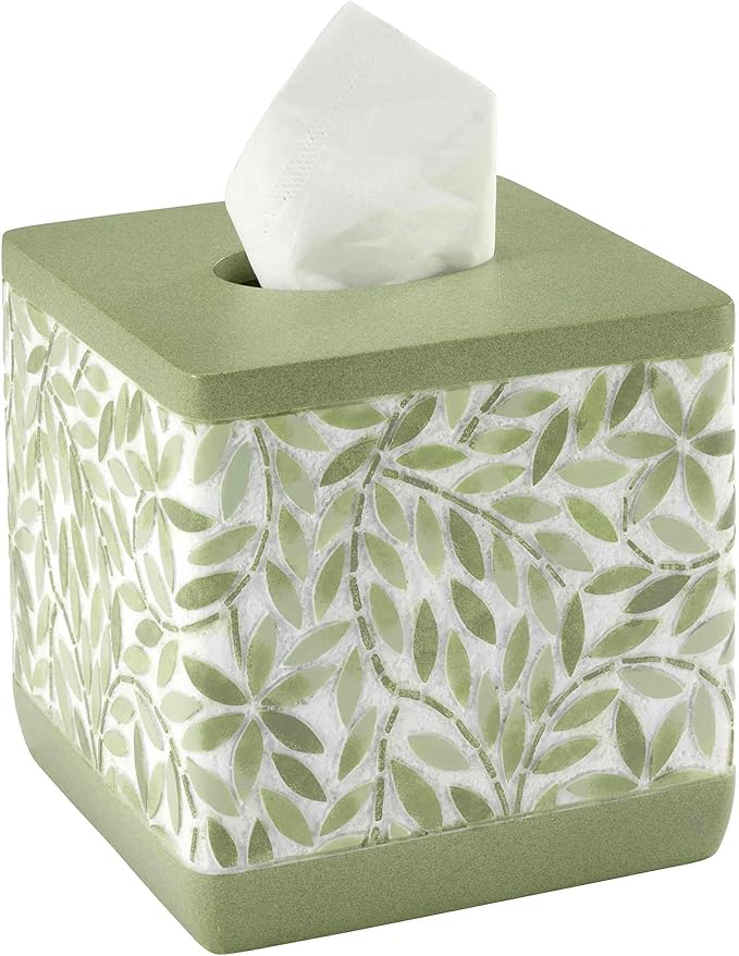 Avanti Linens - Tissue Box Cover, Resin Countertop Accessories, Guest Bathroom Essentials (Stratford Collection, Green)
