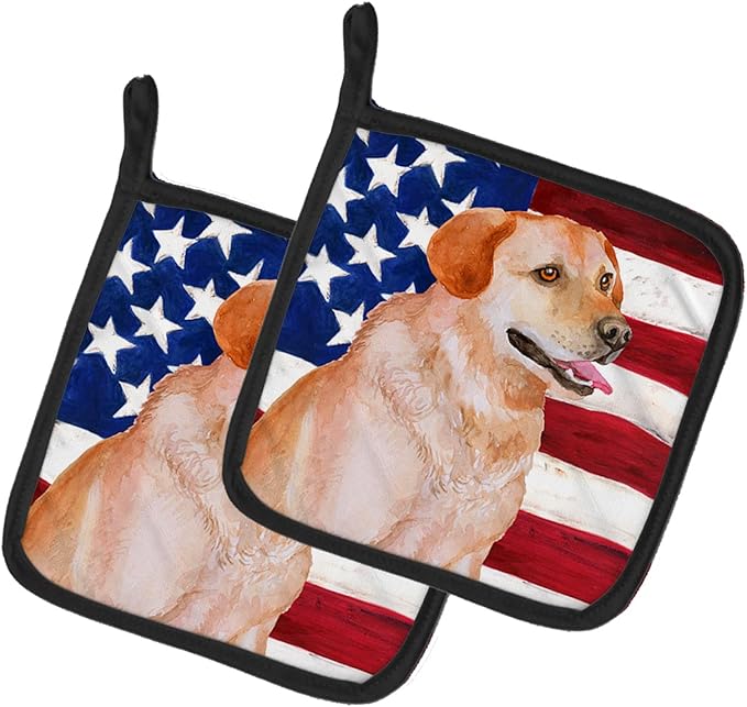 Caroline's Treasures BB9714PTHD Labrador Retriever Patriotic Pair of Pot Holders Kitchen Heat Resistant Pot Holders Sets Oven Hot Pads for Cooking Baking BBQ, 7 1/2 x 7 1/2