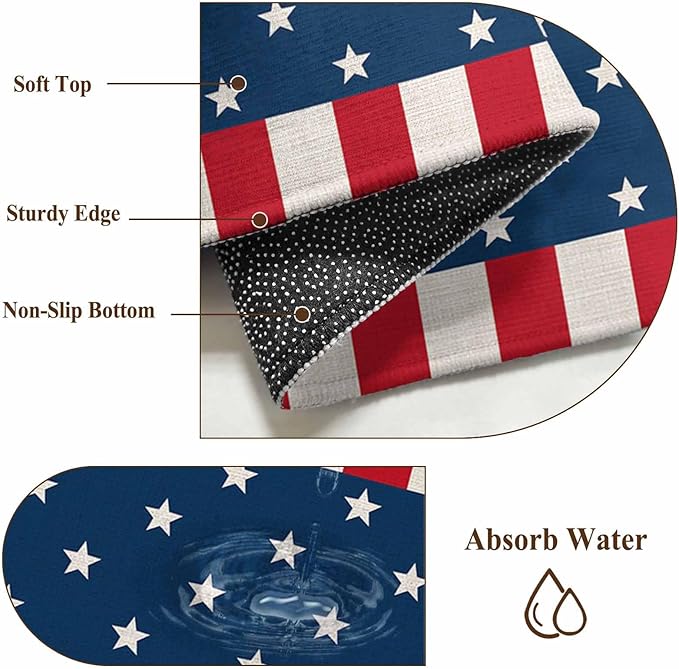 Area Rug 3x5ft, American Independence Day Washable Rugs for Living Room Bedroom, USA Stars on Blue Red White Border Soft Non-Slip Area Rugs Rectangle Floor Carpet for Dining Room