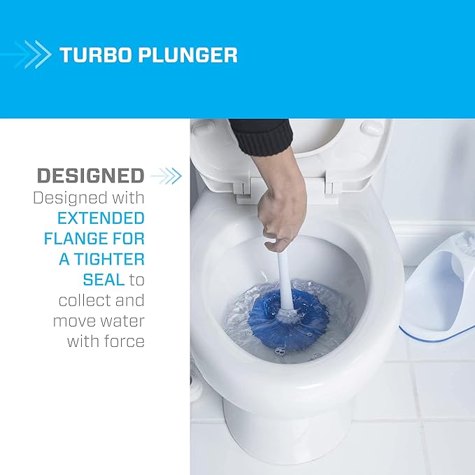 Mr. Clean Toilet Plunger and Bowl Brush Combo with Caddy, 3-Piece Heavy-Duty Plunger, Toilet Brush, and Caddy Set, White/Blue (Pack of 4)