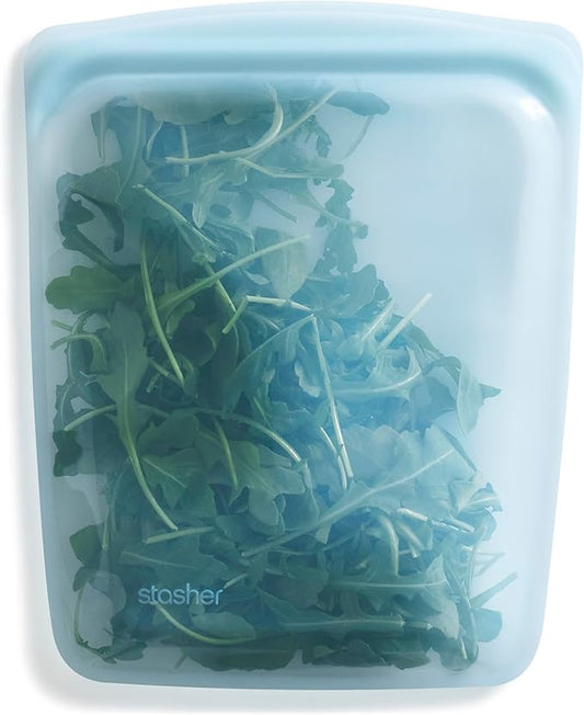 Stasher Silicone Reusable Storage Bag, Half Gallon Bag, Reusable Freezer Bag, Microwave, Dishwasher, Oven Safe, Sous Vide, Premium Lunch Container, Eco Friendly, Food Storage Bag, 64 oz, Tide Pool | Reusable Food Bag