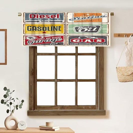 1950s Valance Curtain Vintage Car Signs Automobile Advertising Repair Vehicle Garage Classics Servicing, Curtain Valances for Kitchen Living Room Bathroom Decor with Rod Pocket, 1 Panel 54X18 Inches
