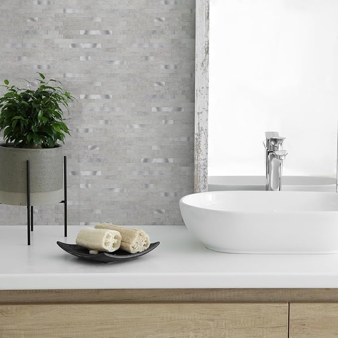 20 - Sheet Peel and Stick Backsplash Wall Tile, PVC Kitchen Backsplash, Stick on Tiles for Backsplash Kitchen (12'' X 12'', White Gray)