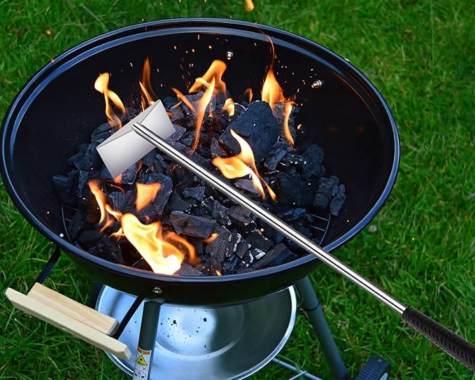 Grilliance Charcoal Grill Ash Rake Hoe for Fireplace Wood Stove Pizza Oven, Stainless Steel BBQ Cleaner Poker Scraper, Elongated Cleaning Tool Accessories for Smoker, Ceramic, Kamado, Vision Grills