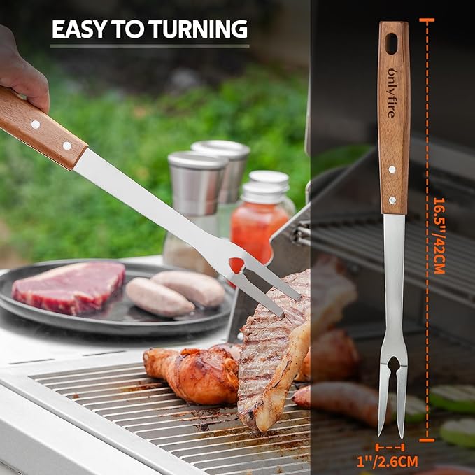 onlyfire Grill Tool Set Stainless Steel Griddle Accessories for Outdoor Camp Chef, Multifunctional Grill Utensil Set Including Grill Spatula, Meat Fork, Barbecue Tong and BBQ Gloves - Set of 5