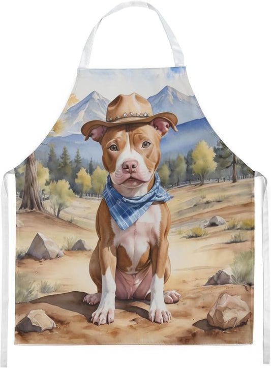 Caroline's Treasures Pit Bull Terrier Cowboy Welcome Apron Cooking Kitchen Server Baking Crafts Gardening for Adult Women Men, Unisex, Large, Multicolor