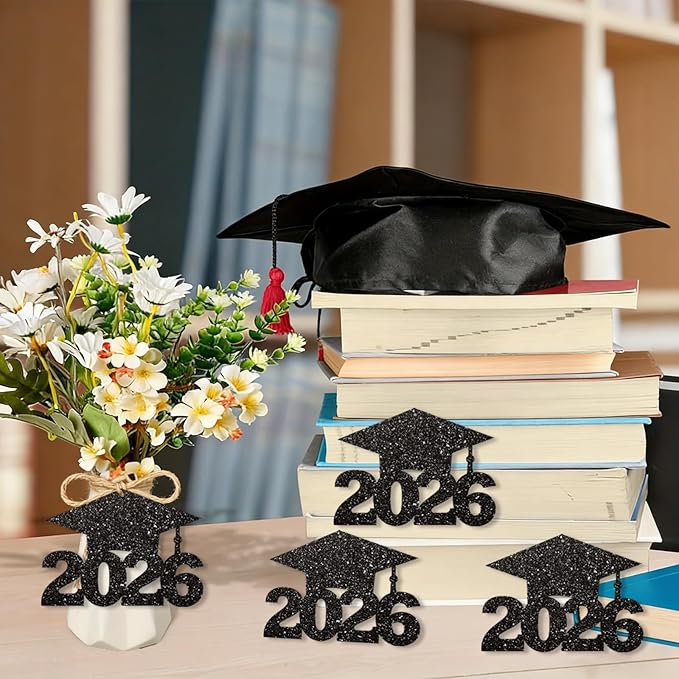 2026 Graduation Party Decorations - 36Pcs Graduation Cutouts Tags Black Glitter 2026 Numbers for Graduation Table Centerpieces Class of 2026 Cutouts for Graduation Party Supplies Favors