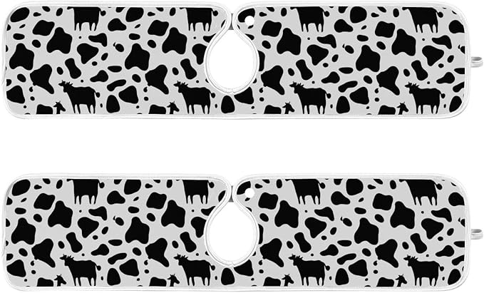 Kitchen Faucet Absorbent Mat,Cow Print Water Splash Guard for Sink, Faucet Drip Catcher Thicken Sponge Microfiber Faucet Water Catcher Mat Sink Absorbent Mat for Kitchen 14x5in 2 Pack