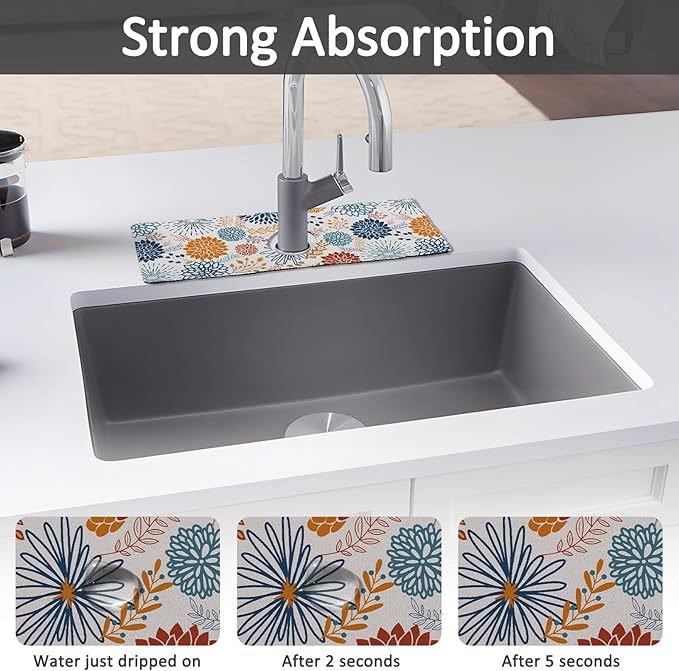 15" X 5.5" Kitchen Sink Splash Guard Faucet Mat Mandala Super Absorbent Fast Drying Faucet Guard & Draining Mat Sink Splash Guard Behind Faucet for Kitchen, Bathroom
