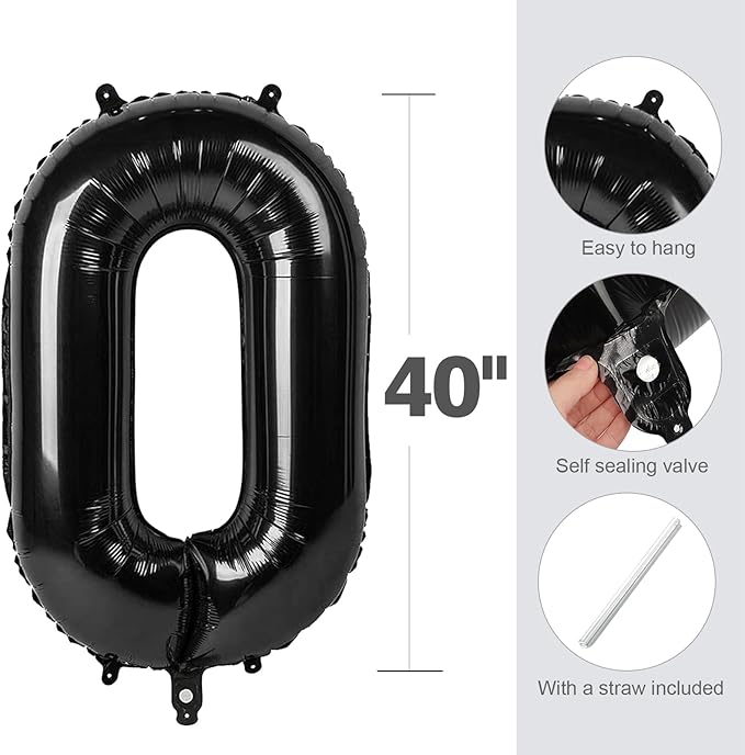 1 Balloons Number for First Birthday, Balloon Numbers 40 Inch, Black for Baby Shower, Big Baloon for 1 11 12 13 16 18 21 Birthday Wedding Anniversaries Party