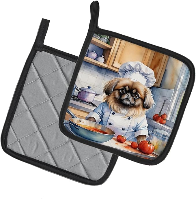 Caroline's Treasures Pekingese The Chef Pair of Pot Holders Kitchen Heat Resistant Pot Holders Sets Oven Hot Pads for Cooking Baking BBQ, 7 1/2 x 7 1/2
