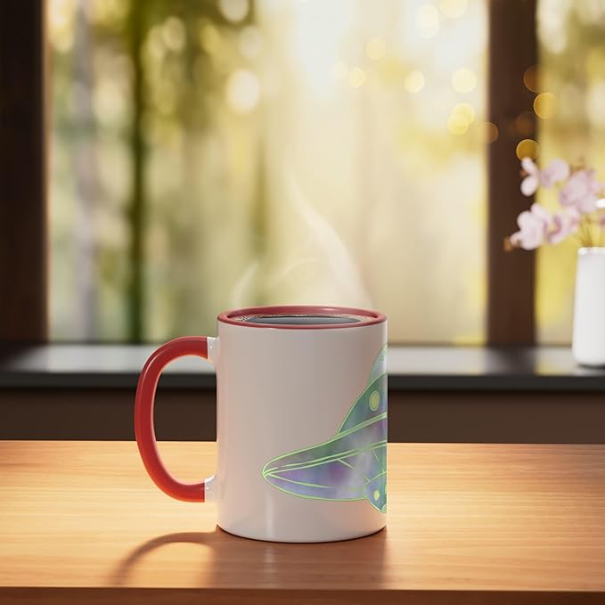 UFO UAP Flying Saucer Alien Spaceship Ceramic Mug, Red/White