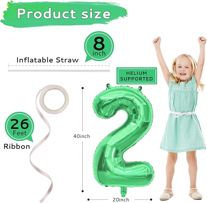 2026 Balloons New Years Eve Party Supplies - 40" Large Green Foil Number Balloon New Years Decorations Graduation Balloons Class of 2026 Happy New Year Birthday Anniversary Graduation Decorations