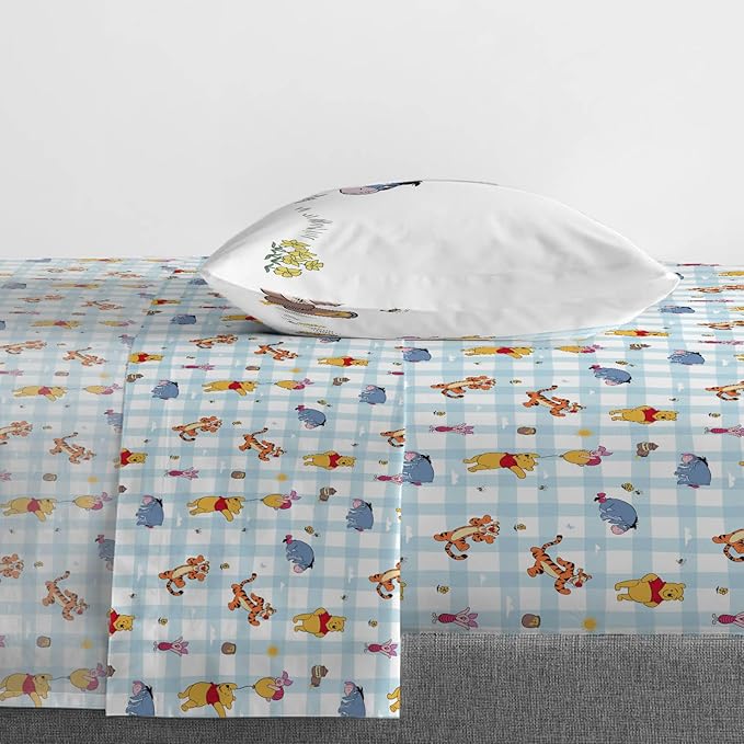 Jay Franco Kids Sheet Set with Fitted, Flat Sheets & Pillow Cover - Ultra-Soft Bedding with Pillowcase for Room Decor, White - Winnie The Pooh, 3 Piece Twin