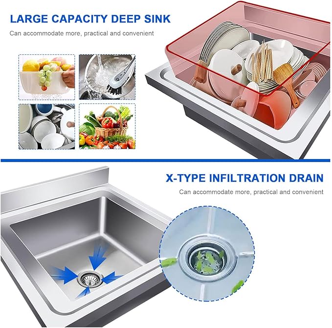 Portable Commercial Stainless Steel Sink, 90cm H Garden Sink Single Trough with Taps and Legs Kitchen Sink for Outdoor Indoor, Easy to Clean & Install